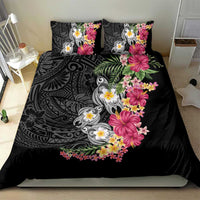 Hawaiian Tropical Flowers and Tribal Turtles Bedding Set Polynesian Art Motifs Black Color LT03 - Polynesian Pride