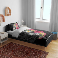 Hawaiian Tropical Flowers and Tribal Turtles Bedding Set Polynesian Art Motifs Black Color LT03 - Polynesian Pride
