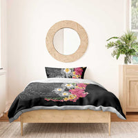 Hawaiian Tropical Flowers and Tribal Turtles Bedding Set Polynesian Art Motifs Black Color LT03 - Polynesian Pride