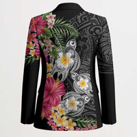 Hawaiian Tropical Flowers and Tribal Turtles Blazer Polynesian Art Motifs Black Color LT03 - Polynesian Pride