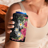 Hawaiian Tropical Flowers and Tribal Turtles 4 in 1 Can Cooler Tumbler Polynesian Art Motifs Black Color LT03 - Polynesian Pride