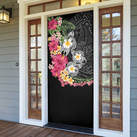 Hawaiian Tropical Flowers and Tribal Turtles Door Cover Polynesian Art Motifs Black Color LT03 - Polynesian Pride