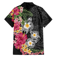 Hawaiian Tropical Flowers and Tribal Turtles Family Matching Mermaid Dress and Hawaiian Shirt Polynesian Art Motifs Black Color LT03 - Polynesian Pride