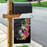 Hawaiian Tropical Flowers and Tribal Turtles Garden Flag Polynesian Art Motifs Black Color LT03 - Polynesian Pride