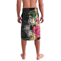 Hawaiian Tropical Flowers and Tribal Turtles Lavalava Polynesian Art Motifs Black Color LT03 - Polynesian Pride