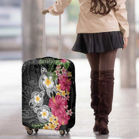 Hawaiian Tropical Flowers and Tribal Turtles Luggage Cover Polynesian Art Motifs Black Color LT03 - Polynesian Pride