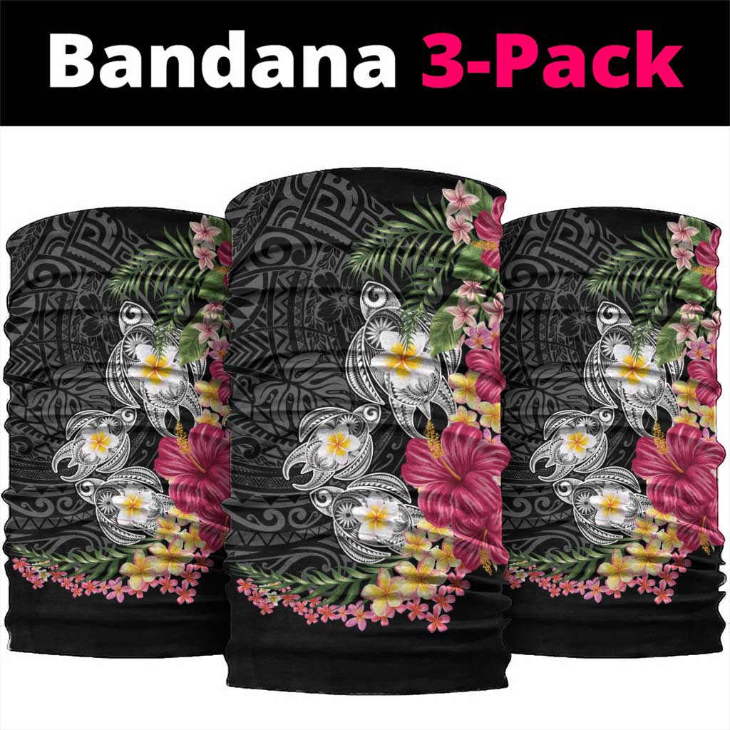 Hawaiian Tropical Flowers and Tribal Turtles Neck Gaiter Polynesian Art Motifs Black Color LT03 package One Size: 25*50cm Black - Polynesian Pride