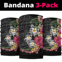Hawaiian Tropical Flowers and Tribal Turtles Neck Gaiter Polynesian Art Motifs Black Color LT03 package One Size: 25*50cm Black - Polynesian Pride