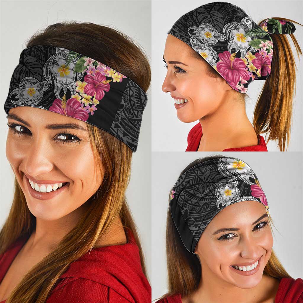 Hawaiian Tropical Flowers and Tribal Turtles Neck Gaiter Polynesian Art Motifs Black Color LT03 - Polynesian Pride