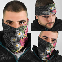 Hawaiian Tropical Flowers and Tribal Turtles Neck Gaiter Polynesian Art Motifs Black Color LT03 - Polynesian Pride