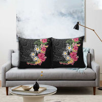Hawaiian Tropical Flowers and Tribal Turtles Pillow Cover Polynesian Art Motifs Black Color LT03 - Polynesian Pride