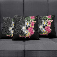 Hawaiian Tropical Flowers and Tribal Turtles Pillow Cover Polynesian Art Motifs Black Color LT03 - Polynesian Pride