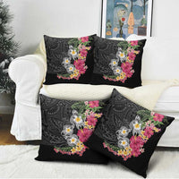 Hawaiian Tropical Flowers and Tribal Turtles Pillow Cover Polynesian Art Motifs Black Color LT03 - Polynesian Pride