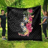 Hawaiian Tropical Flowers and Tribal Turtles Quilt Polynesian Art Motifs Black Color LT03 - Polynesian Pride