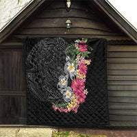 Hawaiian Tropical Flowers and Tribal Turtles Quilt Polynesian Art Motifs Black Color LT03 - Polynesian Pride
