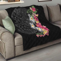Hawaiian Tropical Flowers and Tribal Turtles Quilt Polynesian Art Motifs Black Color LT03 - Polynesian Pride