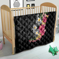 Hawaiian Tropical Flowers and Tribal Turtles Quilt Polynesian Art Motifs Black Color LT03 - Polynesian Pride