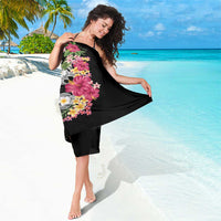 Hawaiian Tropical Flowers and Tribal Turtles Sarong Polynesian Art Motifs Black Color LT03 - Polynesian Pride