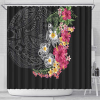 Hawaiian Tropical Flowers and Tribal Turtles Shower Curtain Polynesian Art Motifs Black Color LT03 - Polynesian Pride