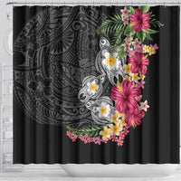 Hawaiian Tropical Flowers and Tribal Turtles Shower Curtain Polynesian Art Motifs Black Color LT03 - Polynesian Pride