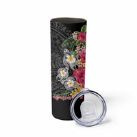 Hawaiian Tropical Flowers and Tribal Turtles Skinny Tumbler Polynesian Art Motifs Black Color LT03 - Polynesian Pride