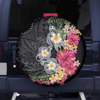 Hawaiian Tropical Flowers and Tribal Turtles Spare Tire Cover Polynesian Art Motifs Black Color LT03 No hole Black - Polynesian Pride