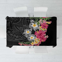 Hawaiian Tropical Flowers and Tribal Turtles Tablecloth Polynesian Art Motifs Black Color LT03 Black - Polynesian Pride
