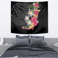Hawaiian Tropical Flowers and Tribal Turtles Tapestry Polynesian Art Motifs Black Color LT03 - Polynesian Pride