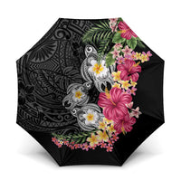 Hawaiian Tropical Flowers and Tribal Turtles Umbrella Polynesian Art Motifs Black Color LT03 One Size Folded 11.42 inch Opened Diameter 37.4 inch Black - Polynesian Pride