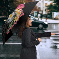 Hawaiian Tropical Flowers and Tribal Turtles Umbrella Polynesian Art Motifs Black Color LT03 - Polynesian Pride
