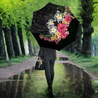 Hawaiian Tropical Flowers and Tribal Turtles Umbrella Polynesian Art Motifs Black Color LT03 - Polynesian Pride