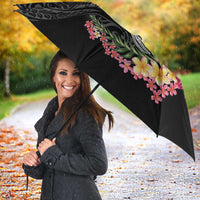 Hawaiian Tropical Flowers and Tribal Turtles Umbrella Polynesian Art Motifs Black Color LT03 - Polynesian Pride