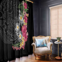 Hawaiian Tropical Flowers and Tribal Turtles Window Curtain Polynesian Art Motifs Black Color LT03 - Polynesian Pride