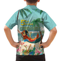 Aloha Hawaii It's 5 o'clock Somewhere Kid Hawaiian Shirt Chill Parrot on Beach with Tropical Plants - Polynesian Pride