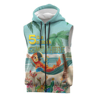 Aloha Hawaii It's 5 o'clock Somewhere Sleeveless Zip Hoodie Chill Parrot on Beach with Tropical Plants LT03 Multicolor - Polynesian Pride