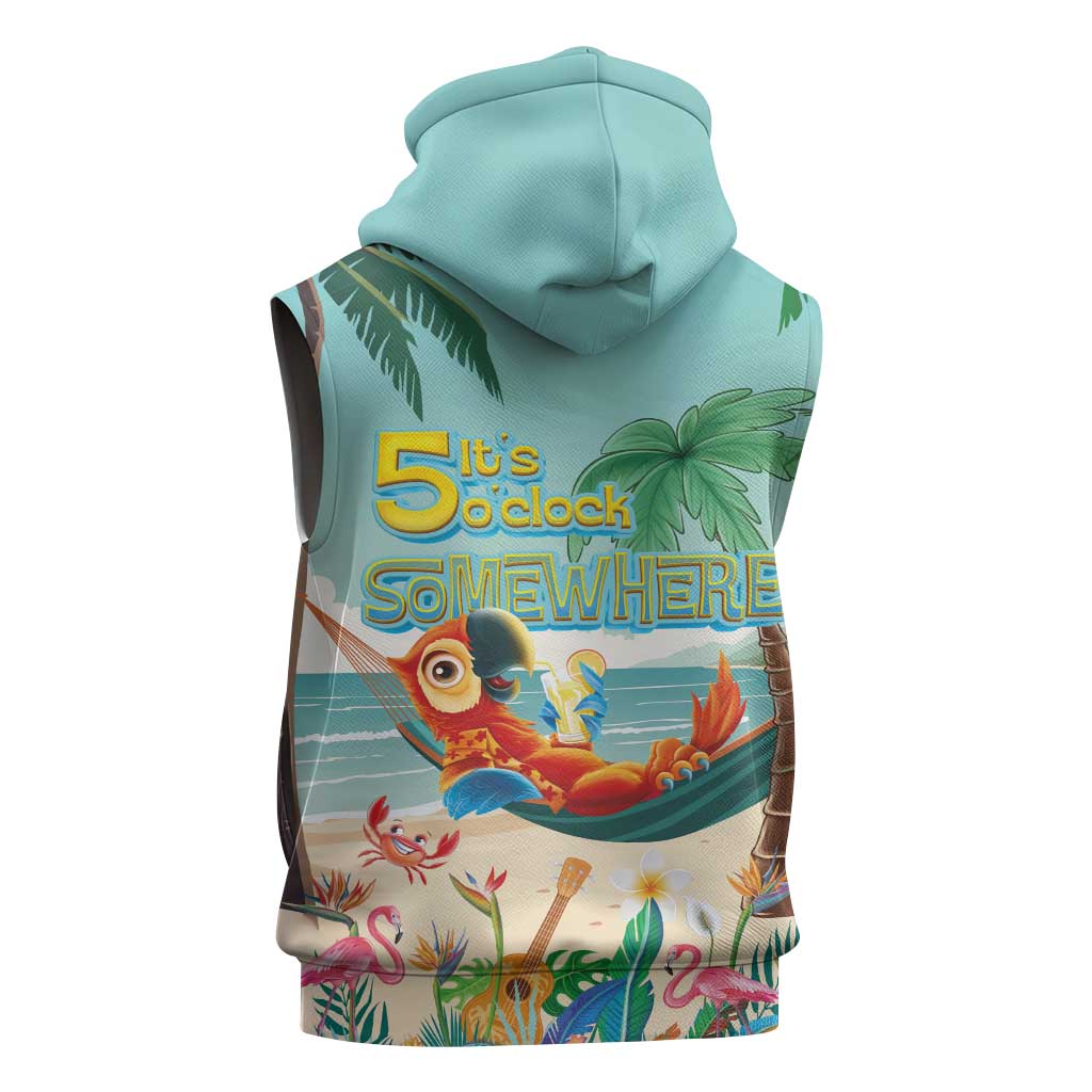 Aloha Hawaii It's 5 o'clock Somewhere Sleeveless Zip Hoodie Chill Parrot on Beach with Tropical Plants LT03 - Polynesian Pride