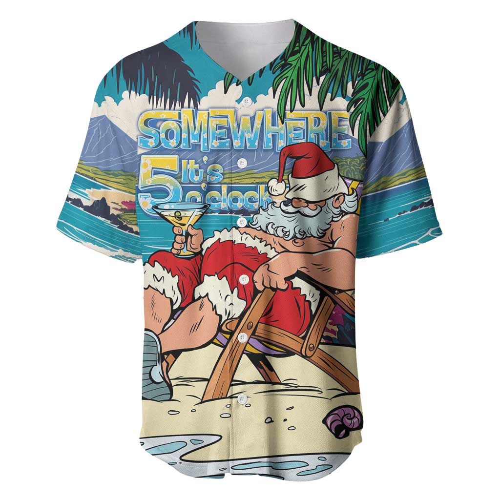 Mele Kalikimaka Hawaii It's 5 o'clock Somewhere Baseball Jersey Funny Lazy Santa Claus Chilling with Cocktail - Polynesian Pride