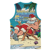Mele Kalikimaka Hawaii It's 5 o'clock Somewhere Basketball Jersey Funny Lazy Santa Claus Chilling with Cocktail LT03 - Polynesian Pride