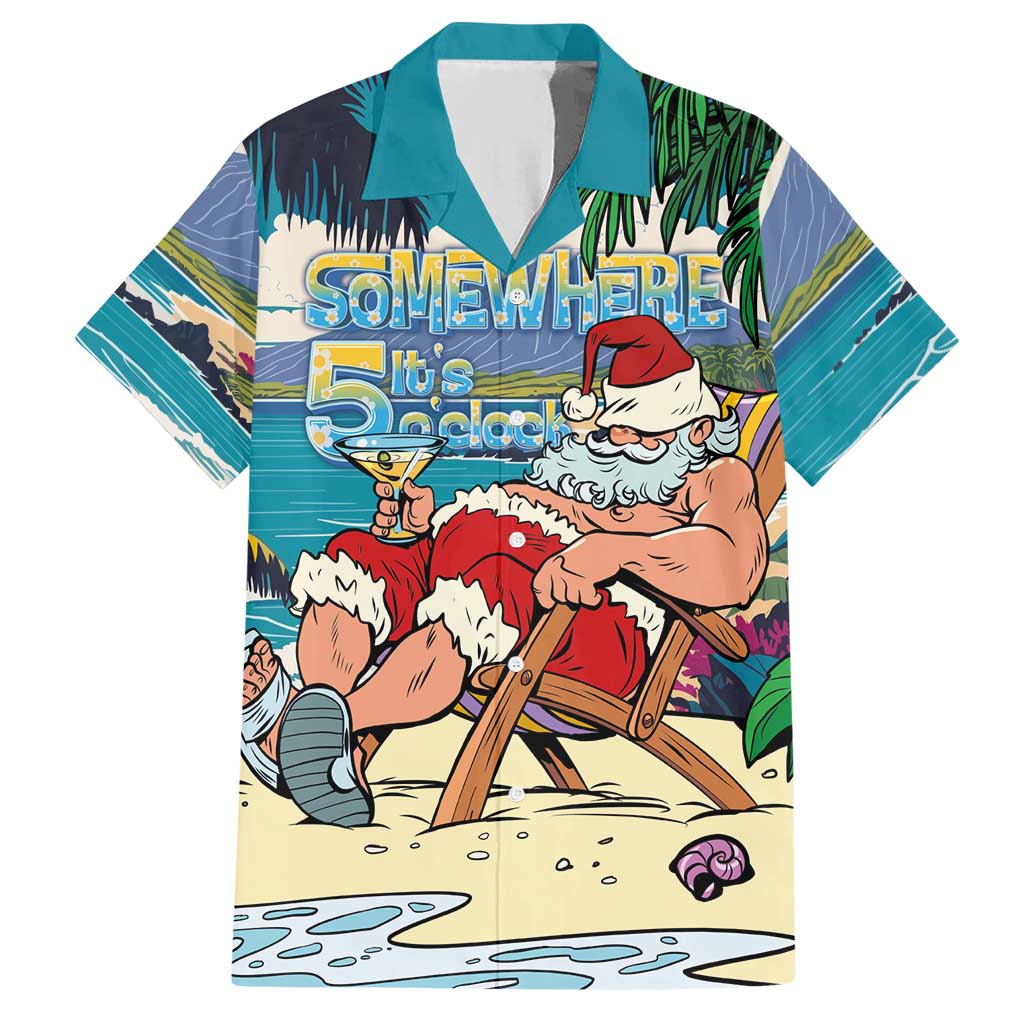 Mele Kalikimaka Hawaii It's 5 o'clock Somewhere Hawaiian Shirt Funny Lazy Santa Claus Chilling with Cocktail LT03 Multicolor - Polynesian Pride