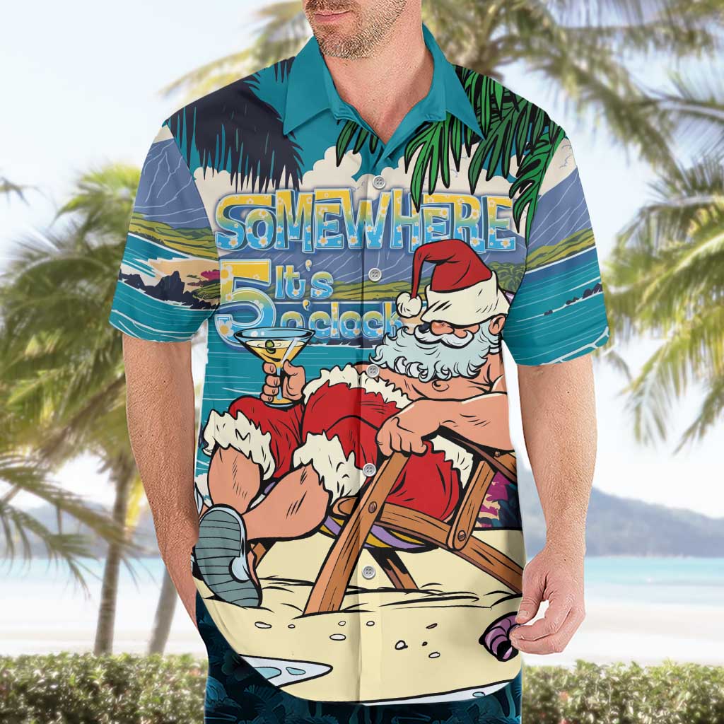 Mele Kalikimaka Hawaii It's 5 o'clock Somewhere Hawaiian Shirt Funny Lazy Santa Claus Chilling with Cocktail LT03 - Polynesian Pride