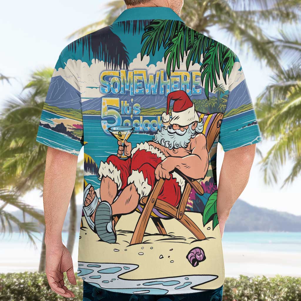 Mele Kalikimaka Hawaii It's 5 o'clock Somewhere Hawaiian Shirt Funny Lazy Santa Claus Chilling with Cocktail LT03 - Polynesian Pride