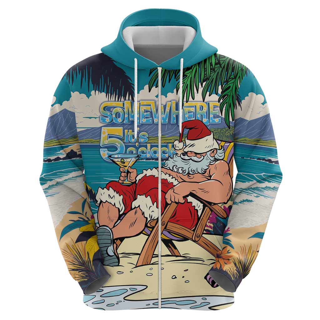 Mele Kalikimaka Hawaii It's 5 o'clock Somewhere Hoodie Funny Lazy Santa Claus Chilling with Cocktail LT03 - Polynesian Pride