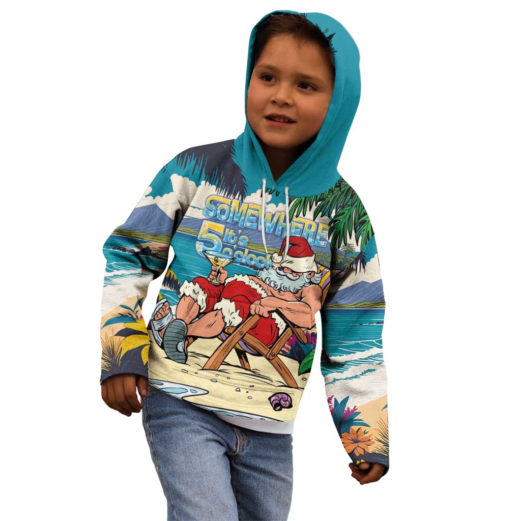 Mele Kalikimaka Hawaii It's 5 o'clock Somewhere Kid Hoodie Funny Lazy Santa Claus Chilling with Cocktail LT03 - Polynesian Pride