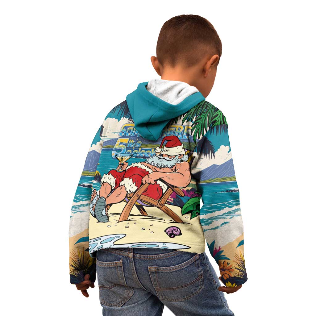 Mele Kalikimaka Hawaii It's 5 o'clock Somewhere Kid Hoodie Funny Lazy Santa Claus Chilling with Cocktail LT03 - Polynesian Pride