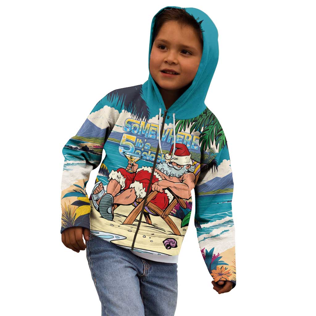 Mele Kalikimaka Hawaii It's 5 o'clock Somewhere Kid Hoodie Funny Lazy Santa Claus Chilling with Cocktail LT03 - Polynesian Pride