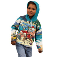 Mele Kalikimaka Hawaii It's 5 o'clock Somewhere Kid Hoodie Funny Lazy Santa Claus Chilling with Cocktail LT03 - Polynesian Pride