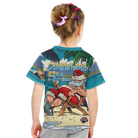 Mele Kalikimaka Hawaii It's 5 o'clock Somewhere Kid T Shirt Funny Lazy Santa Claus Chilling with Cocktail LT03 - Polynesian Pride