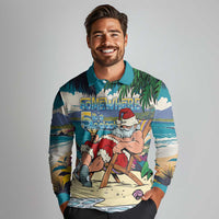 Mele Kalikimaka Hawaii It's 5 o'clock Somewhere Long Sleeve Polo Shirt Funny Lazy Santa Claus Chilling with Cocktail LT03 - Polynesian Pride