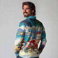 Mele Kalikimaka Hawaii It's 5 o'clock Somewhere Long Sleeve Polo Shirt Funny Lazy Santa Claus Chilling with Cocktail LT03 - Polynesian Pride