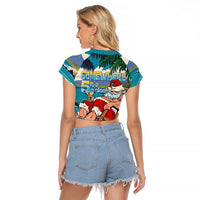 Mele Kalikimaka Hawaii It's 5 o'clock Somewhere Raglan Cropped T Shirt Funny Lazy Santa Claus Chilling with Cocktail LT03 - Polynesian Pride